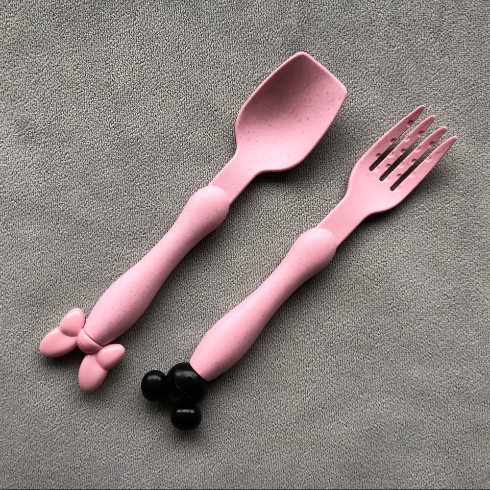 Minnie Mouse Bamboo Feeding Set ~ Pink ~ Divided Dish, Fork & Spoon ~ Brand New! - Picture 5 of 8
